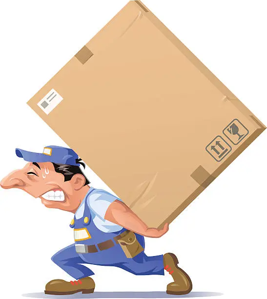 Vector illustration of Man Carrying A Big Package