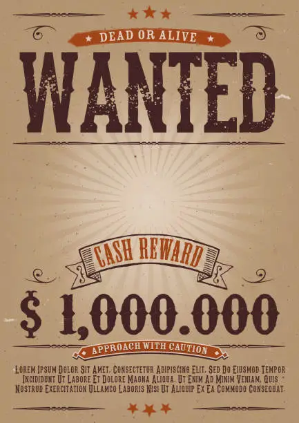Vector illustration of Wanted Vintage Western Poster