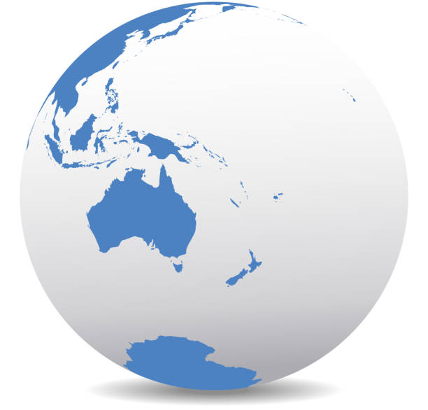 Australia and New Zealand, Global World Vector Map Icon of the World Globe solomon stock illustrations