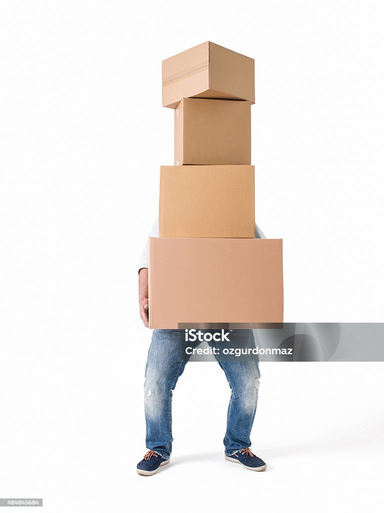 Mann Gewichtheben Boxen auf weißem Hintergrund - Lizenzfrei Schachtel Stock-Foto