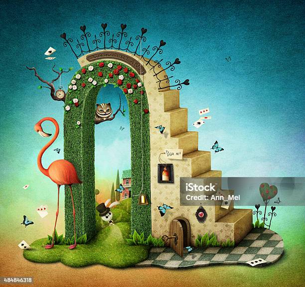 Arch With Stairs Stock Illustration - Download Image Now - Alice in Wonderland - Fictional Character, Door, Characters