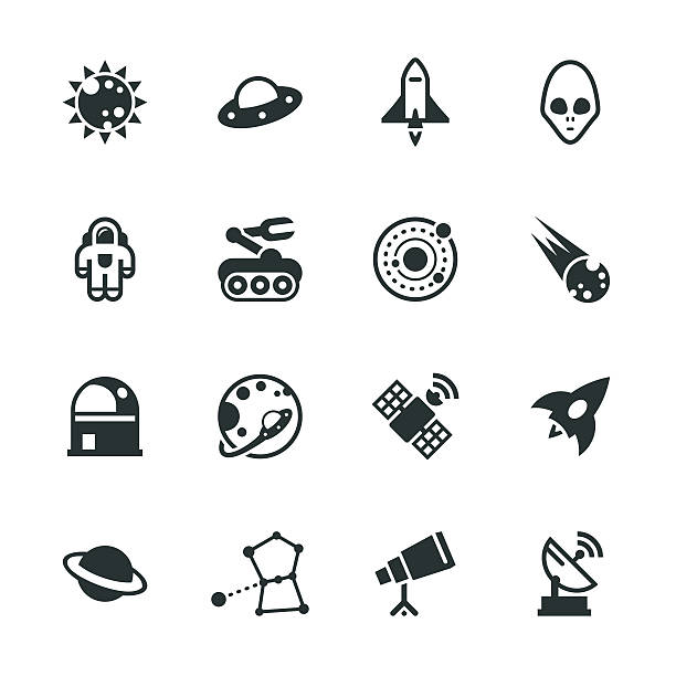 przestrzeń sylwetka ikony - space transportation system stock illustrations