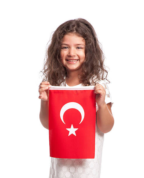 istock Cute girl holding Turkish flag 484849920