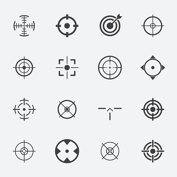 ilustraciones, imágenes clip art, dibujos animados e iconos de stock de crosshairs icono conjunto. - focus