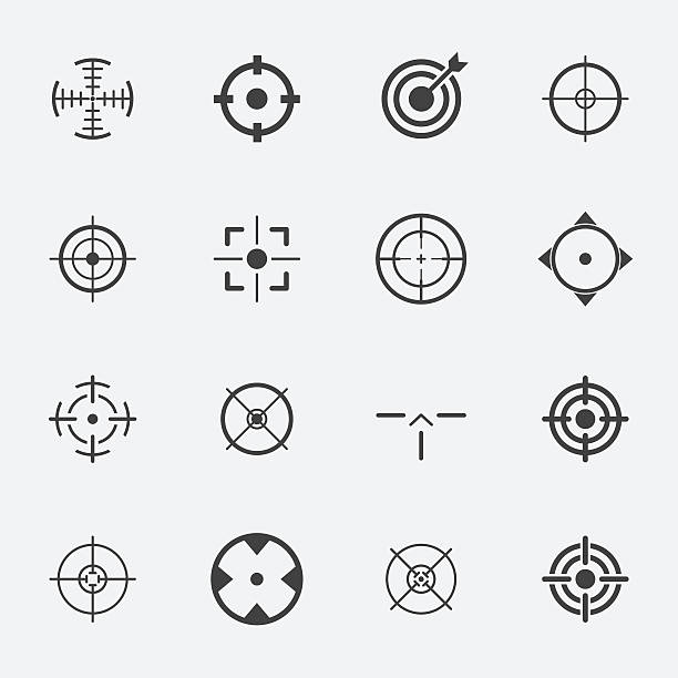 ilustrações, clipart, desenhos animados e ícones de crosshairs conjunto de ícones. - rifle shooting target shooting hunting