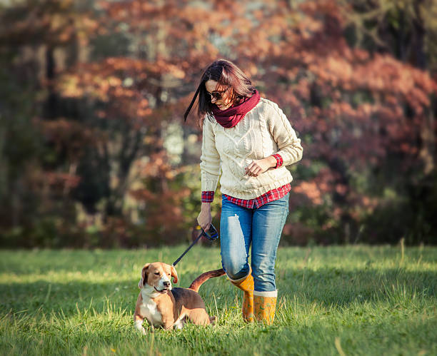 istock Woman walk with dog 484858042