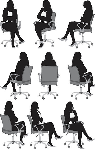 Women sitting on chair vector art illustration