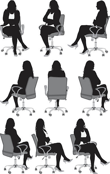 Women sitting on chair Women sitting on chairhttp://www.twodozendesign.info/i/1.png woman sitting cross legged in chair stock illustrations