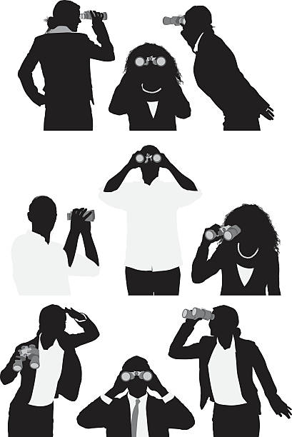 People in various actions with binoculars People in various actions with binocularshttp://www.twodozendesign.info/i/1.png binoculars silhouettes stock illustrations