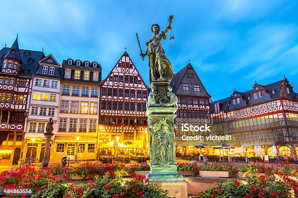 Town Square Romerberg Frankfurt Germany Stock Photo - Download Image Now - Frankfurt - Main, Germany, Half-Timbered