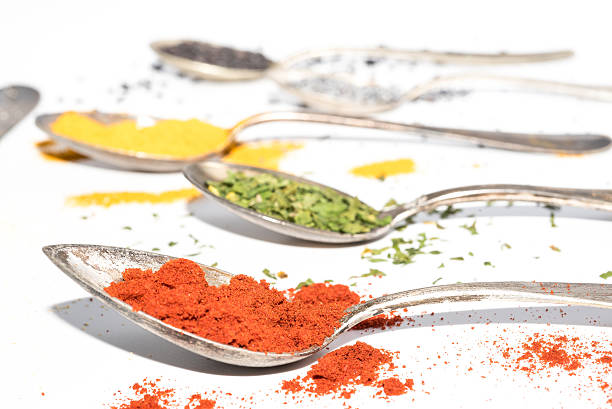 istock different kinds of dried spices on metal spoons 484864122