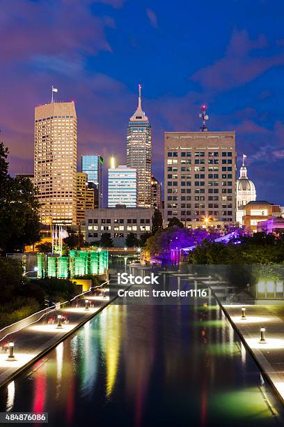 Downtown Indianapolis Indiana At Night Stock Photo - Download Image Now - Indiana, Indianapolis, Urban Skyline