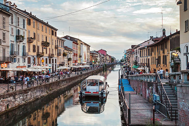 Naviglio grand canal in Milan, Italy. stock photo
