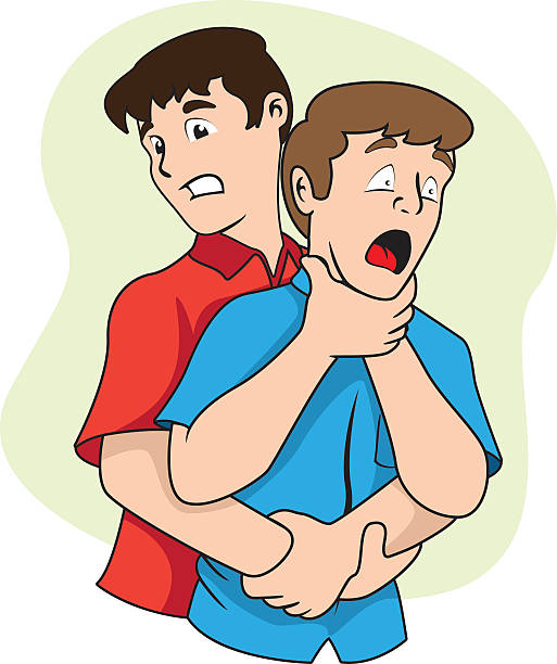 First aid a person with their osbtruida airways, Heimlich maneuver First aid scene illustration shows a person with their osbtruida airways, Heimlich maneuver. Ideal for catalogs, informative and medical guides choking stock illustrations