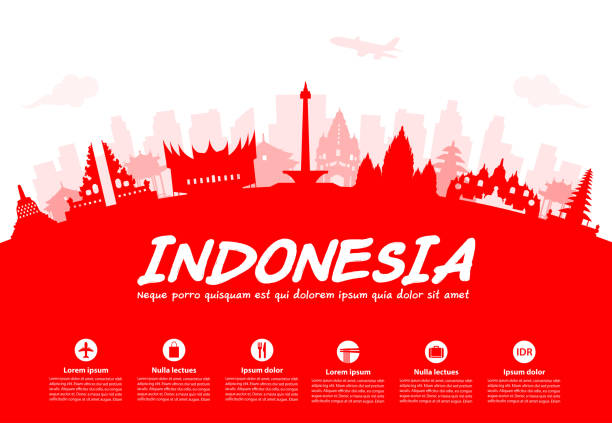 ilustraciones, imágenes clip art, dibujos animados e iconos de stock de indonesia viaje de lugares históricos. - indonesia