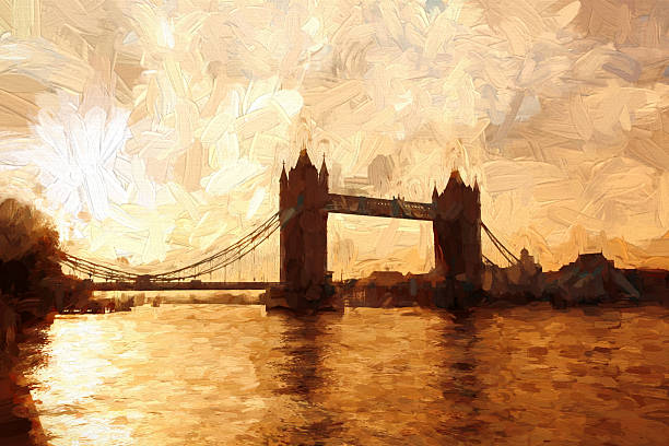 タワーブリッジのアートワークでスタイリッシュなロンドン,英国 - london england sunlight morning tower bridge ストックフォトと画像