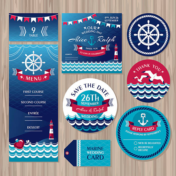 Set of marine wedding cards vector art illustration