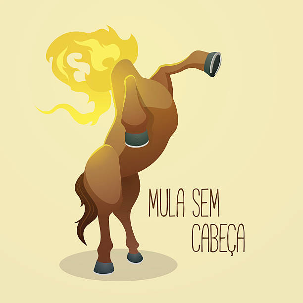 Headless Mule, a cursed woman legend of the brazilian folklore music style stock illustrations