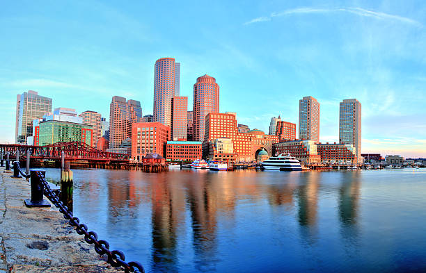 istock Boston Skyline with Financial District and Boston Harbor at Sunrise Panorama 484894326
