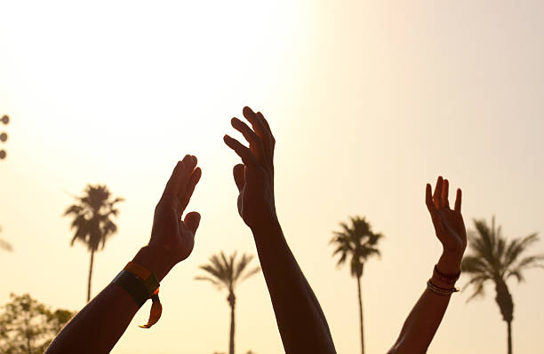 Concert Crowd Silhouette Silhouette of concert crowd in Palm Desert. coachella people stock pictures, royalty-free photos & images