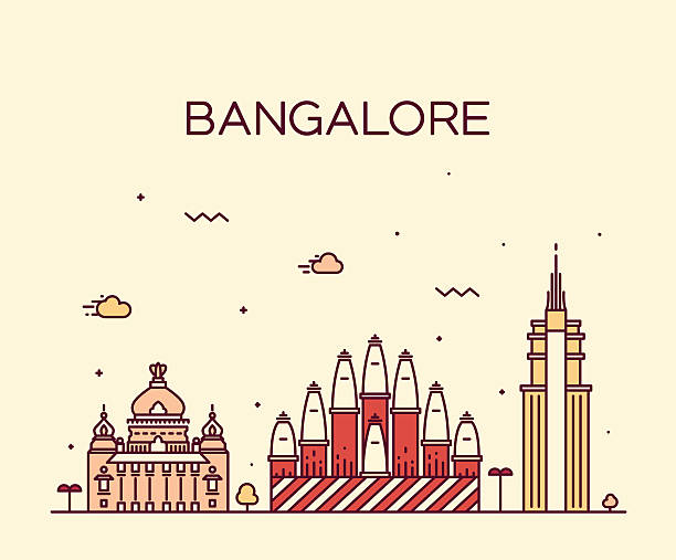 Bangalore skyline vector illustration linear Bangalore skyline detailed silhouette Trendy vector illustration linear style bangalore stock illustrations