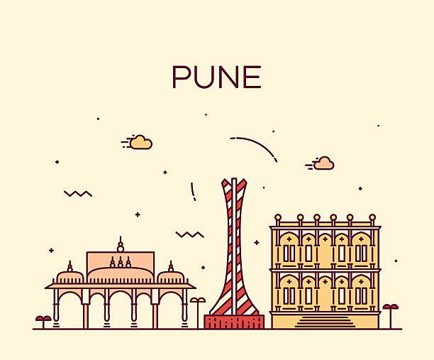 Pune skyline trendy vector illustration linear Pune skyline detailed silhouette Trendy vector illustration linear style pune-landmark stock illustrations