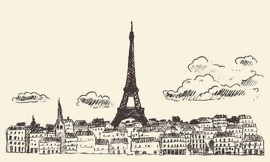 Paris skyline France eiffel sketch drawn vector