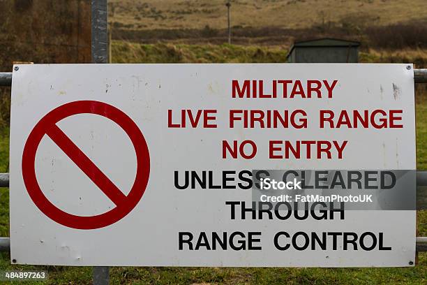 Sign Military Firing Range No Entry Stock Photo - Download Image Now - Army, Artillery, Control