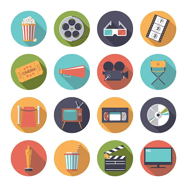 Vector illustration of Circular movie and cinema icons vector set.