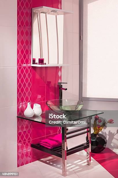 Detail Of A Modern Bathroom Interior In Pink And White Stock Photo - Download Image Now