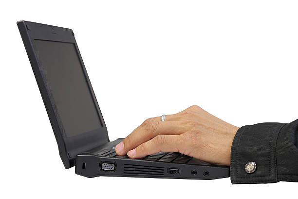 istock Employee hands working with laptop isolated over white backgroun 484900399
