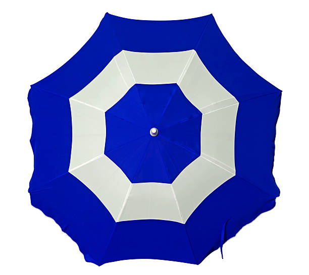 istock Beach umbrella with blue and white stripes 484901280