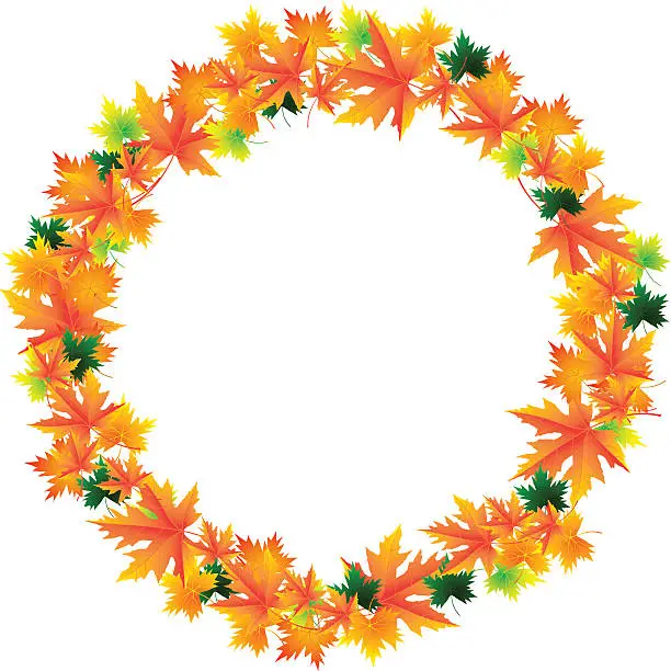 Vector illustration of Frame of orange autumn maple leaves