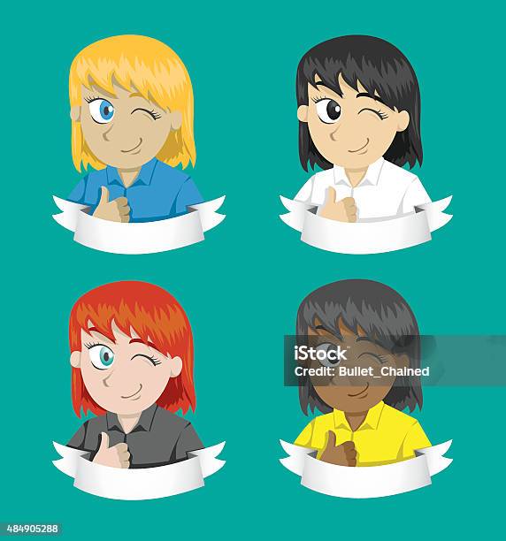Girl Thumbs Up Set Cartoon Vector Illustration Stock Illustration - Download Image Now - 2015, Anthropomorphic Smiley Face, Cartoon
