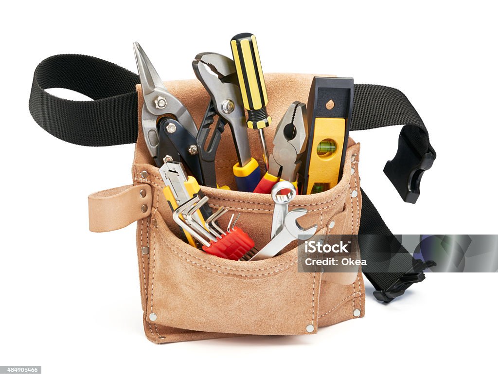 tools in tool belt various type of tools in tool belt Tool Belt Stock Photo