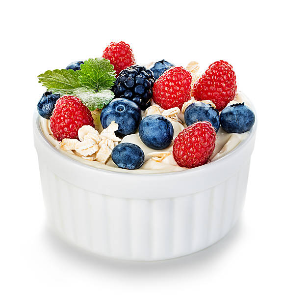 istock Dessert with yogurt and fresh berries isolated. 484909672