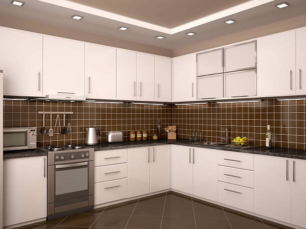 istock 3d illustration of modern style kitchen interior 484910980
