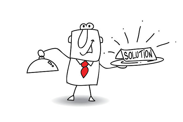 Solution Joe brings a plateau with the word solution plateau drawing stock illustrations