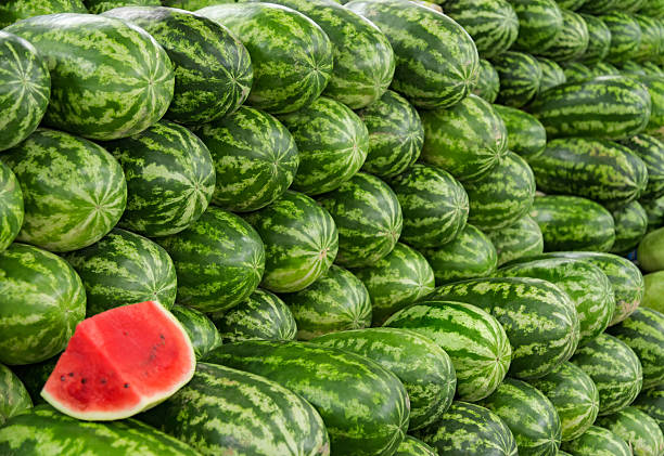 Watermelons in a market stock photo