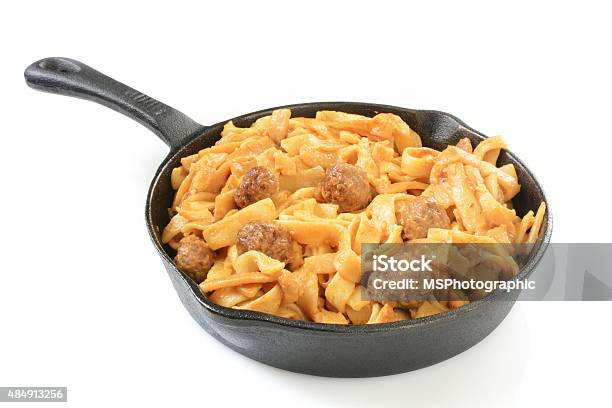 Swedish Meatballs On Pasta Stock Photo - Download Image Now - 2015, Backgrounds, Cast Iron