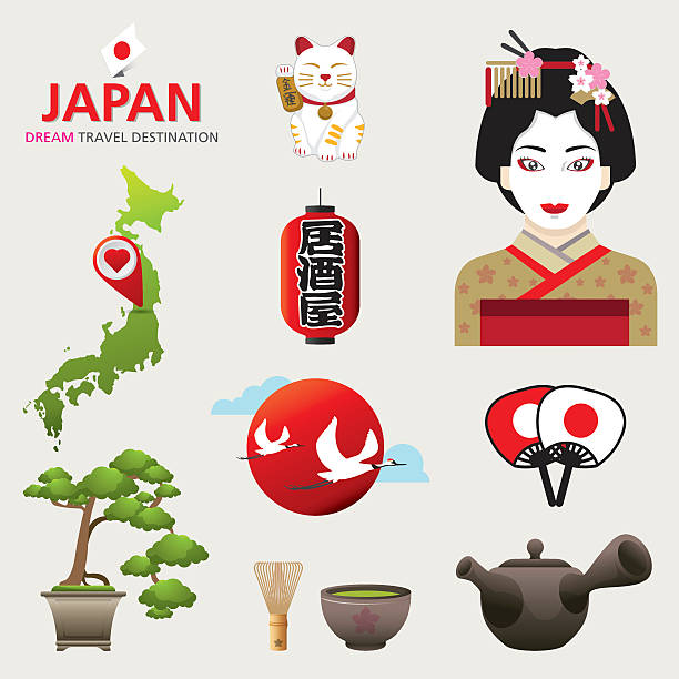 일본 아이콘 디자인식 여행 수신지는 컨셉입니다 일본용 아이콘 - japanese culture single flower flower east stock illustrations