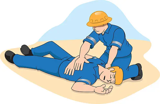 Vector illustration of first aid illustration person providing assistance to another person unconscious