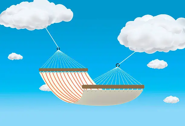 Vector illustration of Hammock suspended between two clouds