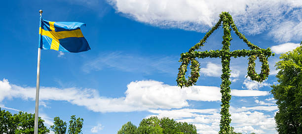 Midsummer traditional Swedish symbols Midsummer traditional Swedish symbols in panorama summer solstice stock pictures, royalty-free photos & images