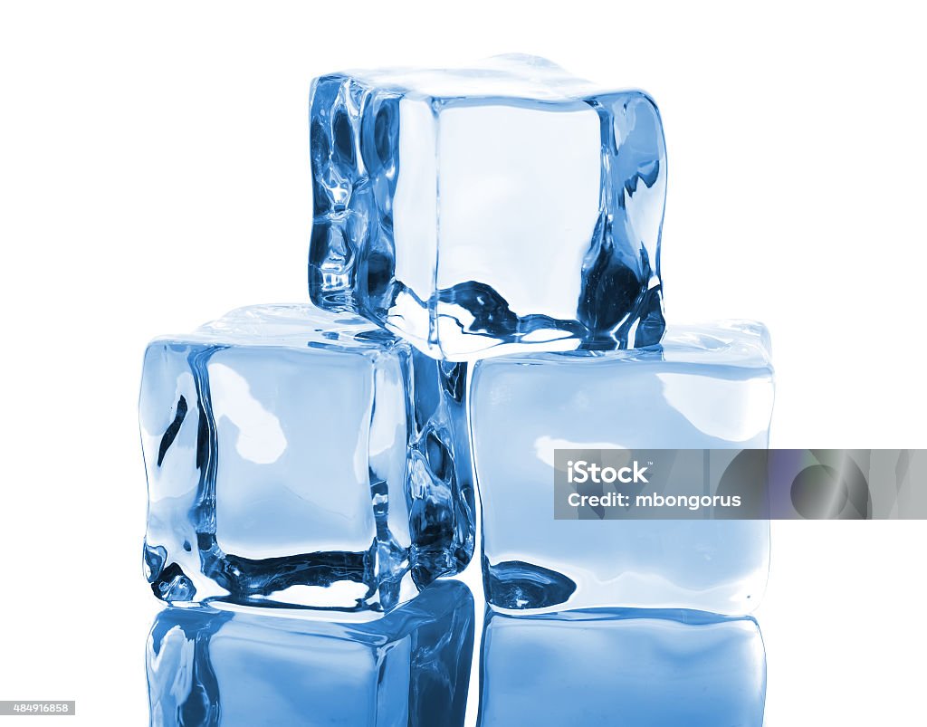 Three ice cubes Three ice cubes with reflection isolated on white background 2015 Stock Photo