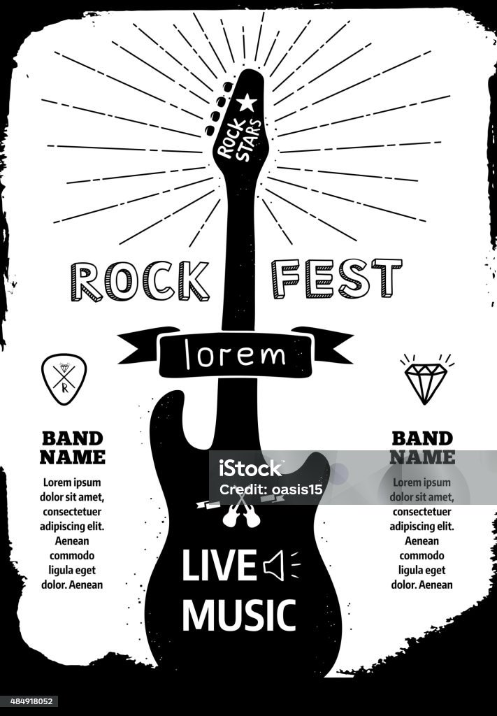 Rock festival poster. Vector black - white illustration Rock Music stock vector