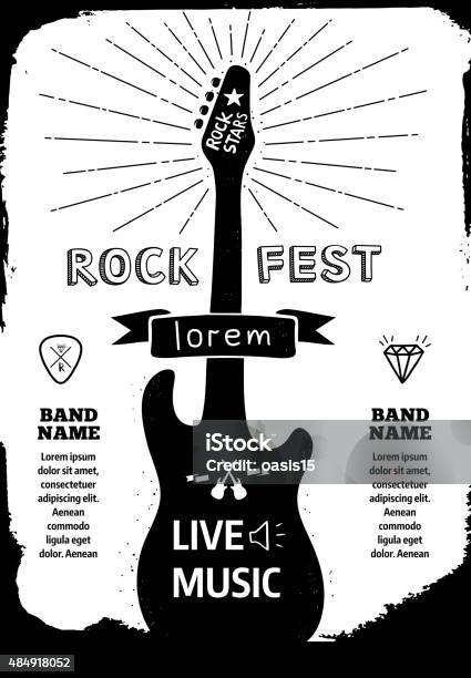 Rock Festival Poster Vector Black White Illustration Stock Illustration - Download Image Now