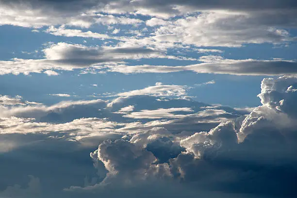 Various cloud formations and sky at high altitude