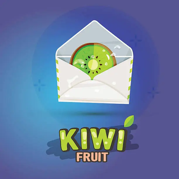 Vector illustration of sliced kiwi in letters with typographic design . freshness natur