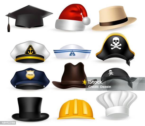 Set Of 3d Realistic Professional Hat And Cap Vector Illustration Stock Illustration - Download Image Now